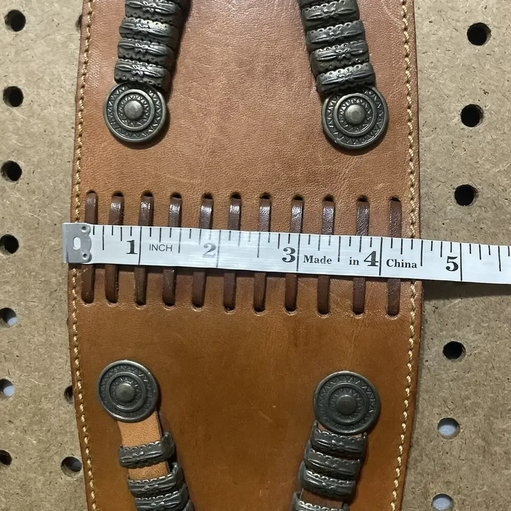 Vintage Handmade Leather Belt Brown Tooled Weightlifting Western Metal Girth